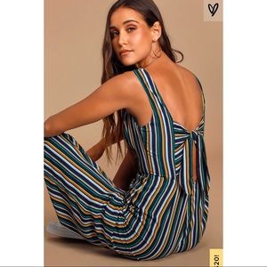 Allyson Navy Blue Multi Striped Culotte Jumpsuit